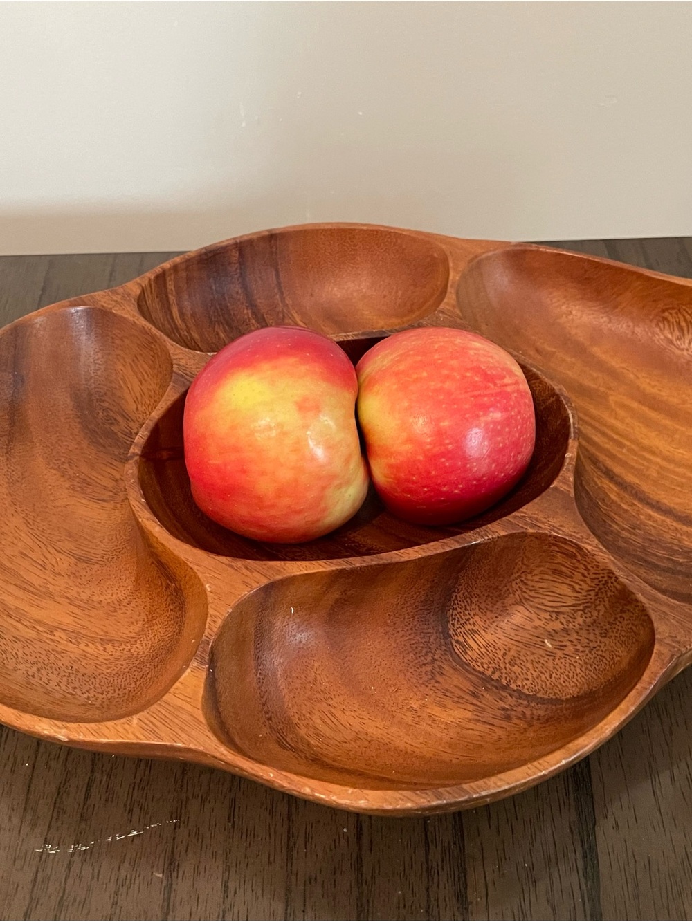 Vintage Wooden Divided Serving Bowl Monkey pod MCM